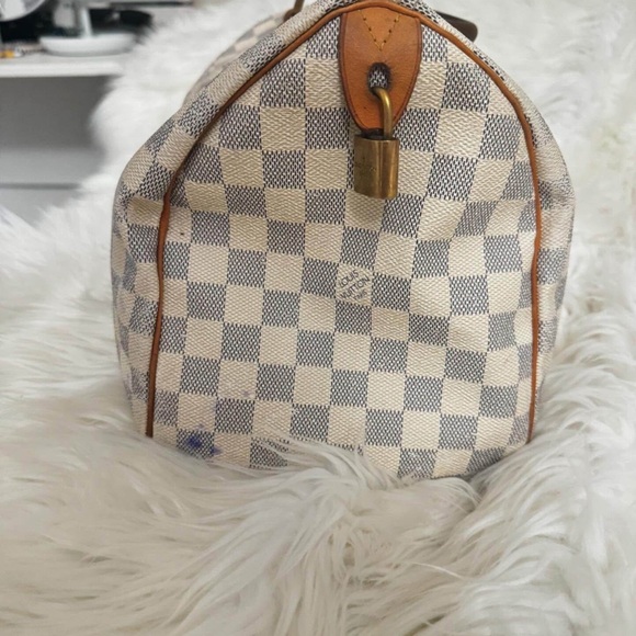 Louis Vuitton Tan Satchel with Damier Azur Canvas and Structured Shape - Picture 7 of 10